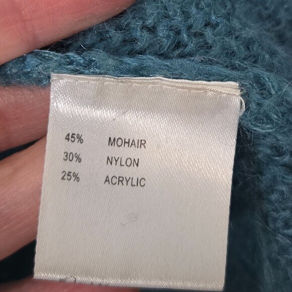 Irene Van Ryb Size L Mohair Blend Cowl Neck Teal Fuzzy Sweater Women's - Picture 6 of 10